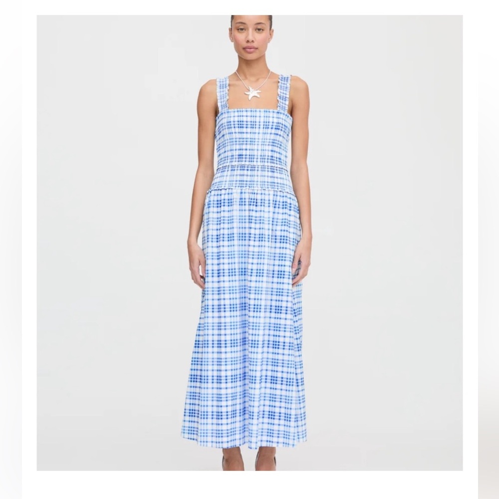 Hill House Azalea Maxi Watercolor Gingham Blue Dress